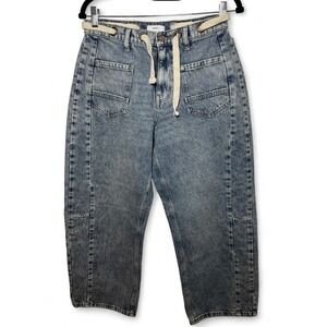 Forever 21 Barrel Fit Acid Wash Drawstring Carpenter Jeans Blue Size 28